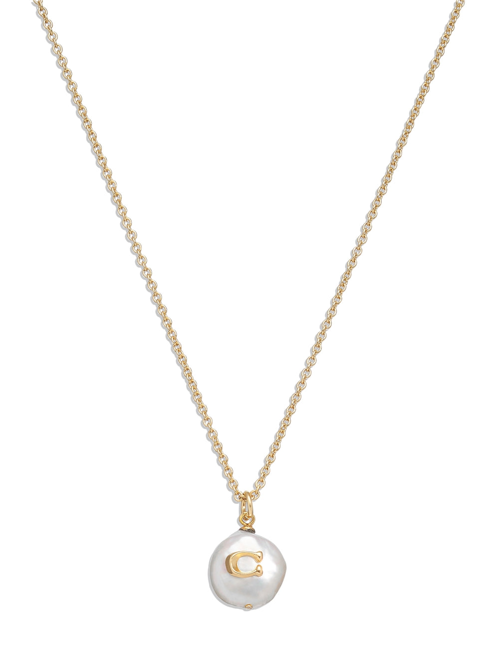 Coach Gold C Pearl Disc Necklace