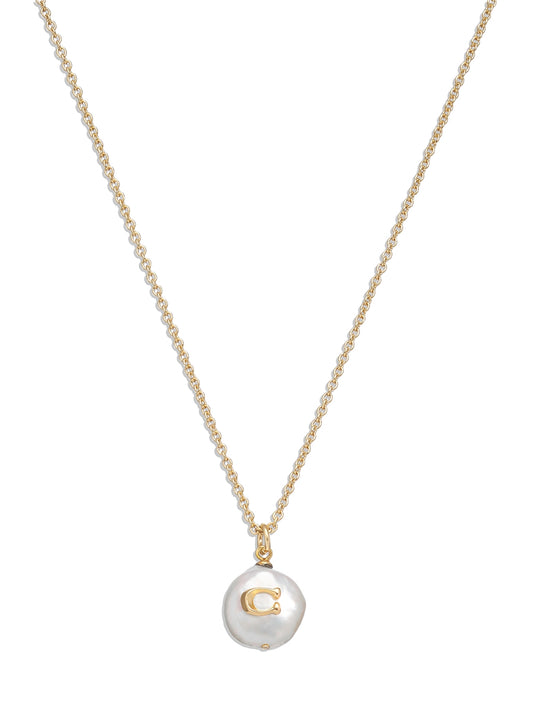 Coach Gold C Pearl Disc Necklace