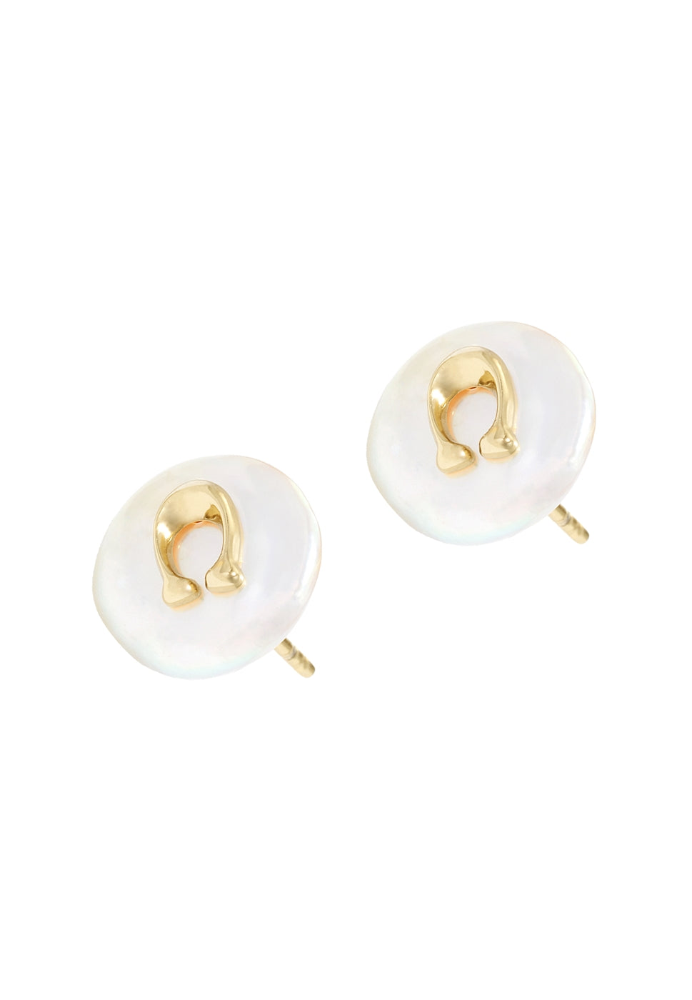 Coach Gold C Pearl Disc Stud Earrings
