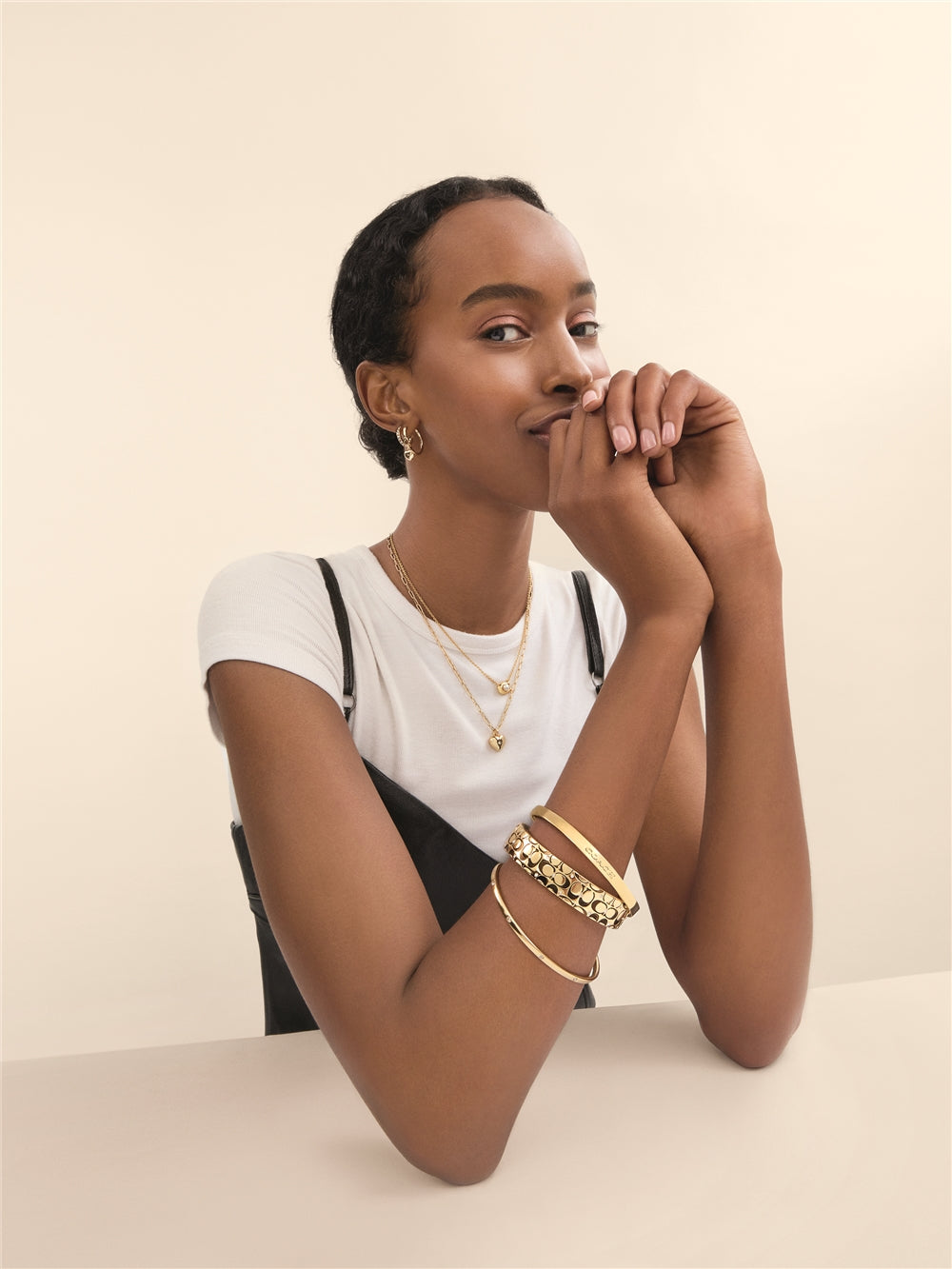 Coach Gold Heart Pave Huggie Earrings