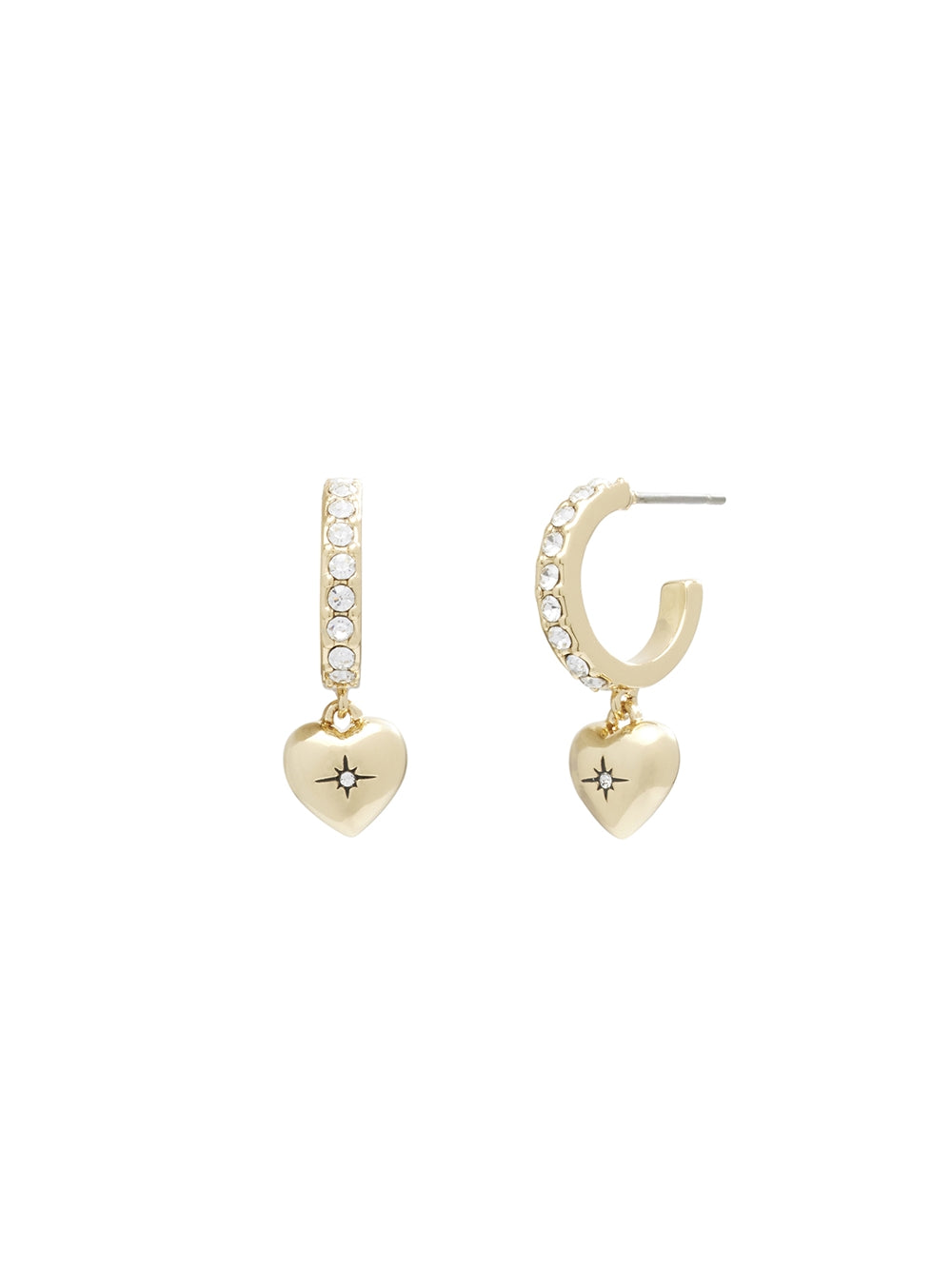 Coach Gold Heart Pave Huggie Earrings