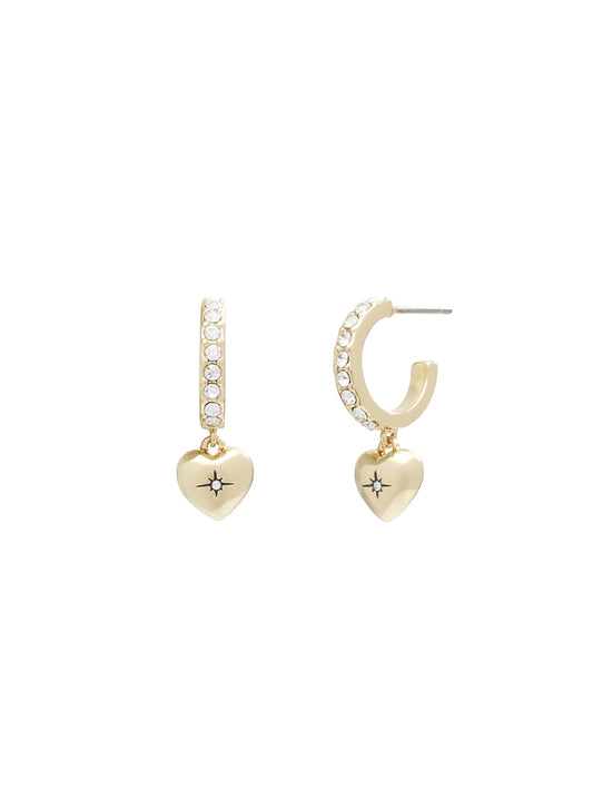 Coach Gold Heart Pave Huggie Earrings