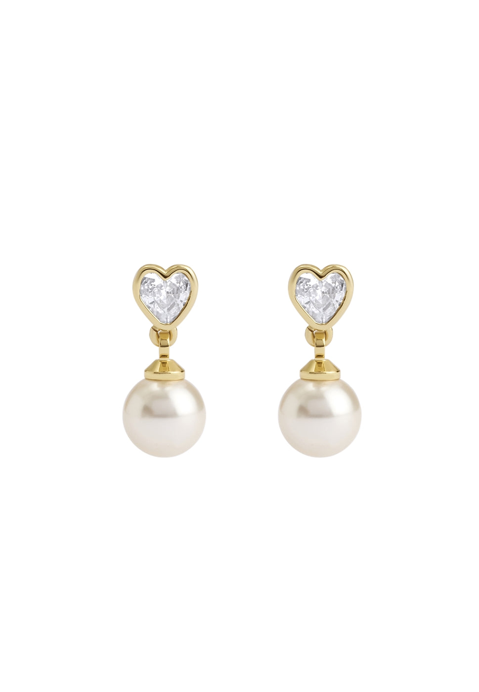 Coach Gold Heart White Pearl Drop Earrings