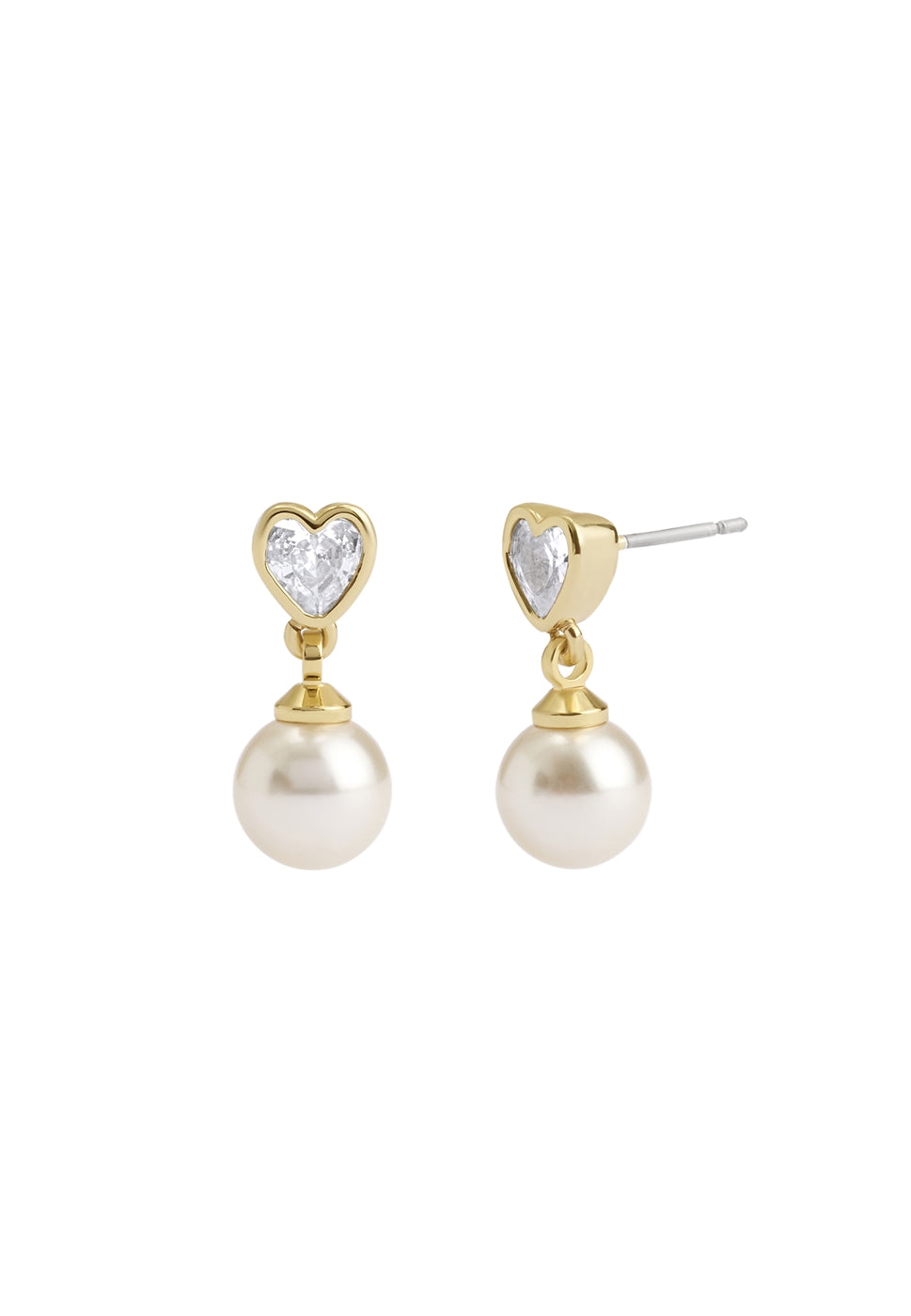 Coach Gold Heart White Pearl Drop Earrings