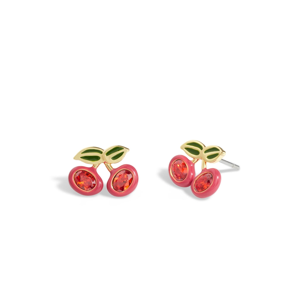 Coach Gold Red Cherry Stud Earrings