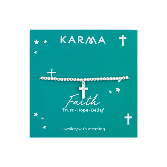 Karma Silver Cross Faith Stretch Bracelet