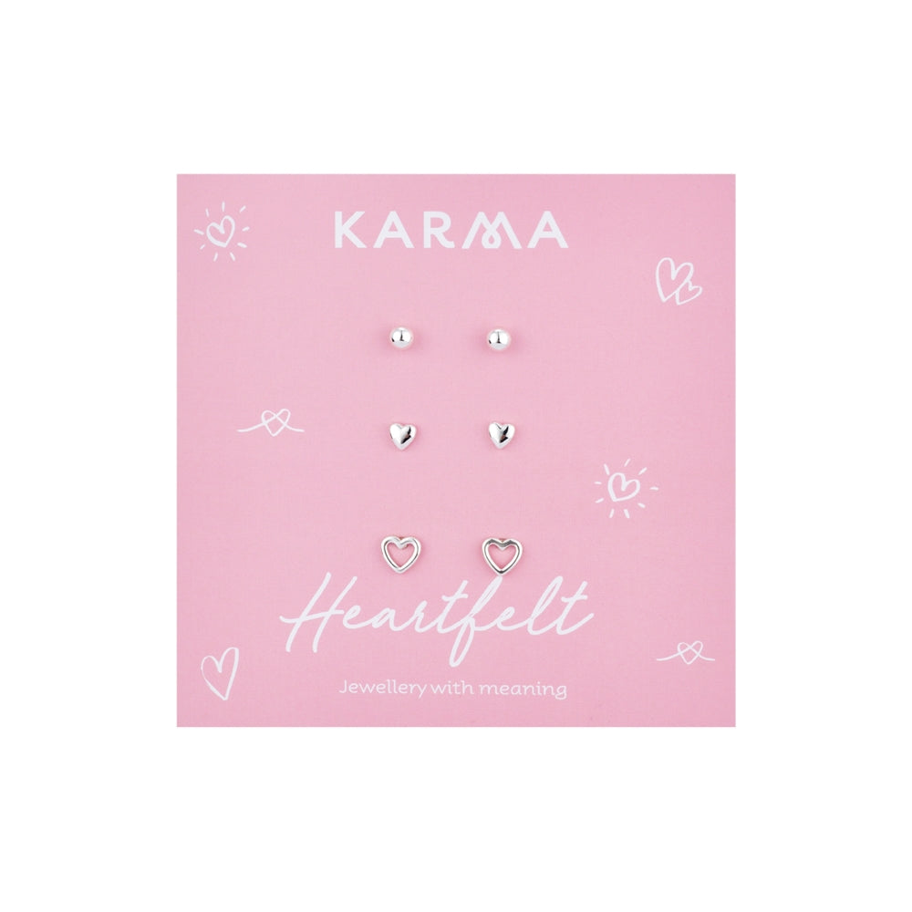 Karma Silver Heartfelt Set of 3 Studs