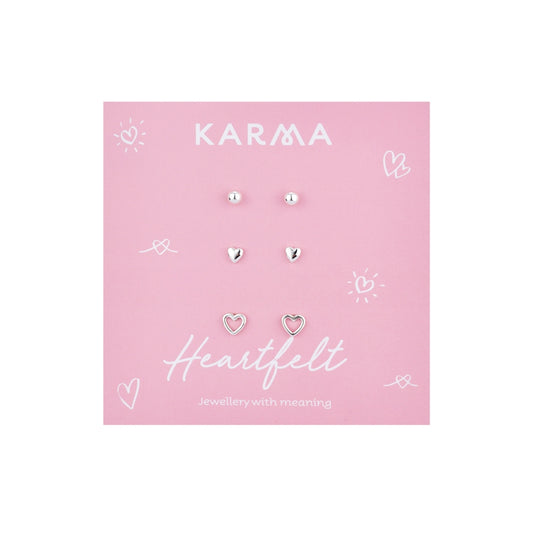 Karma Silver Heartfelt Set of 3 Studs