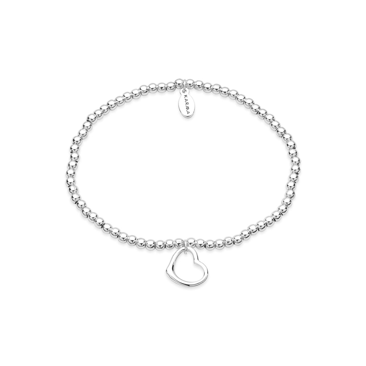 Karma Silver Open Heart Stretch Bracelet