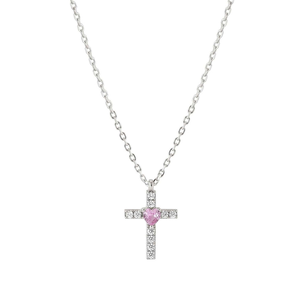 Nomination Silver White Pink Crystal Cross Pendant Necklace