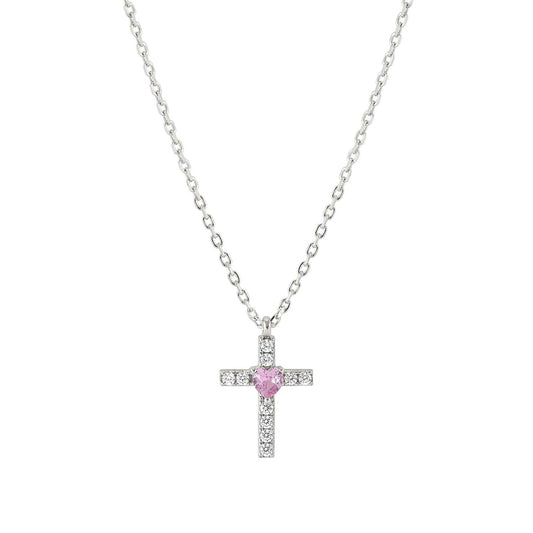 Nomination Silver White Pink Crystal Cross Pendant Necklace