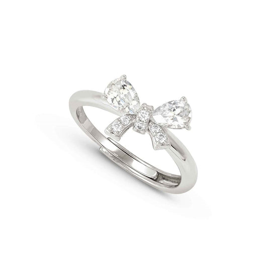 Nomination Silver White Crystal Bow Adjustable Ring