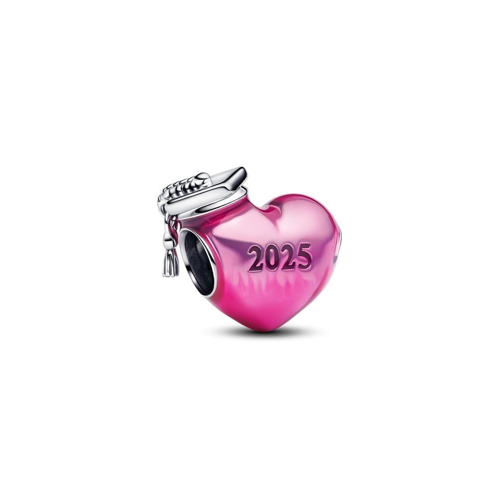 Pandora Silver 2025 Graduation Pink Heart Charm