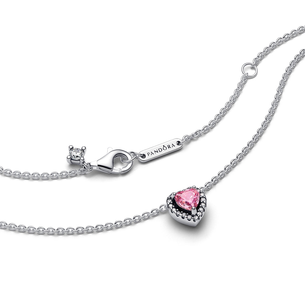 Pandora Silver Elevated Heart Pink Crystal Necklace