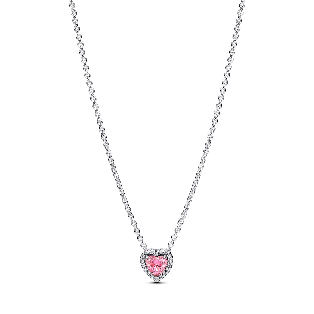 Pandora Silver Elevated Heart Pink Crystal Necklace