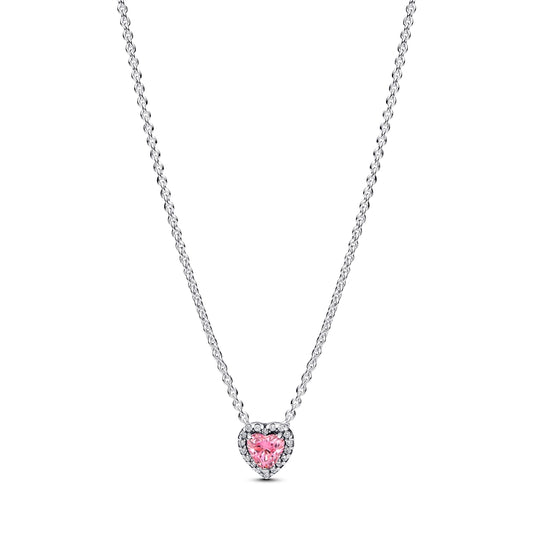 Pandora Silver Elevated Heart Pink Crystal Necklace