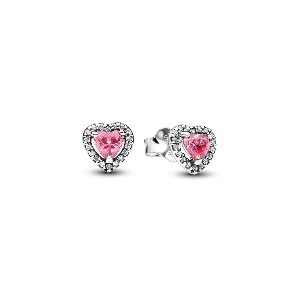 Pandora Silver Elevated Heart Pink Crystal Stud Earrings