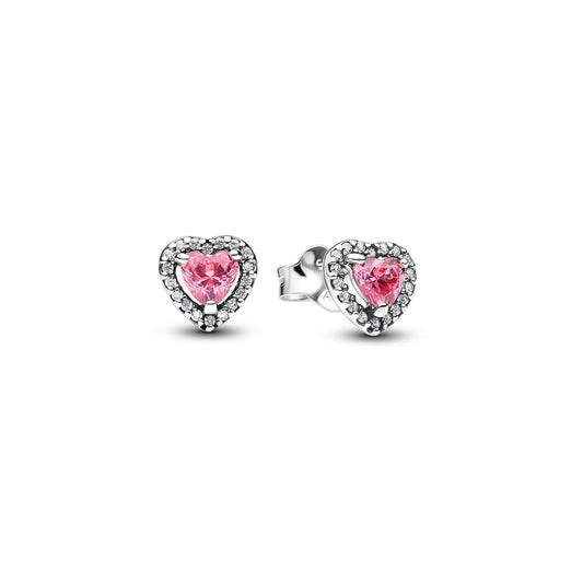 Pandora Silver Elevated Heart Pink Crystal Stud Earrings