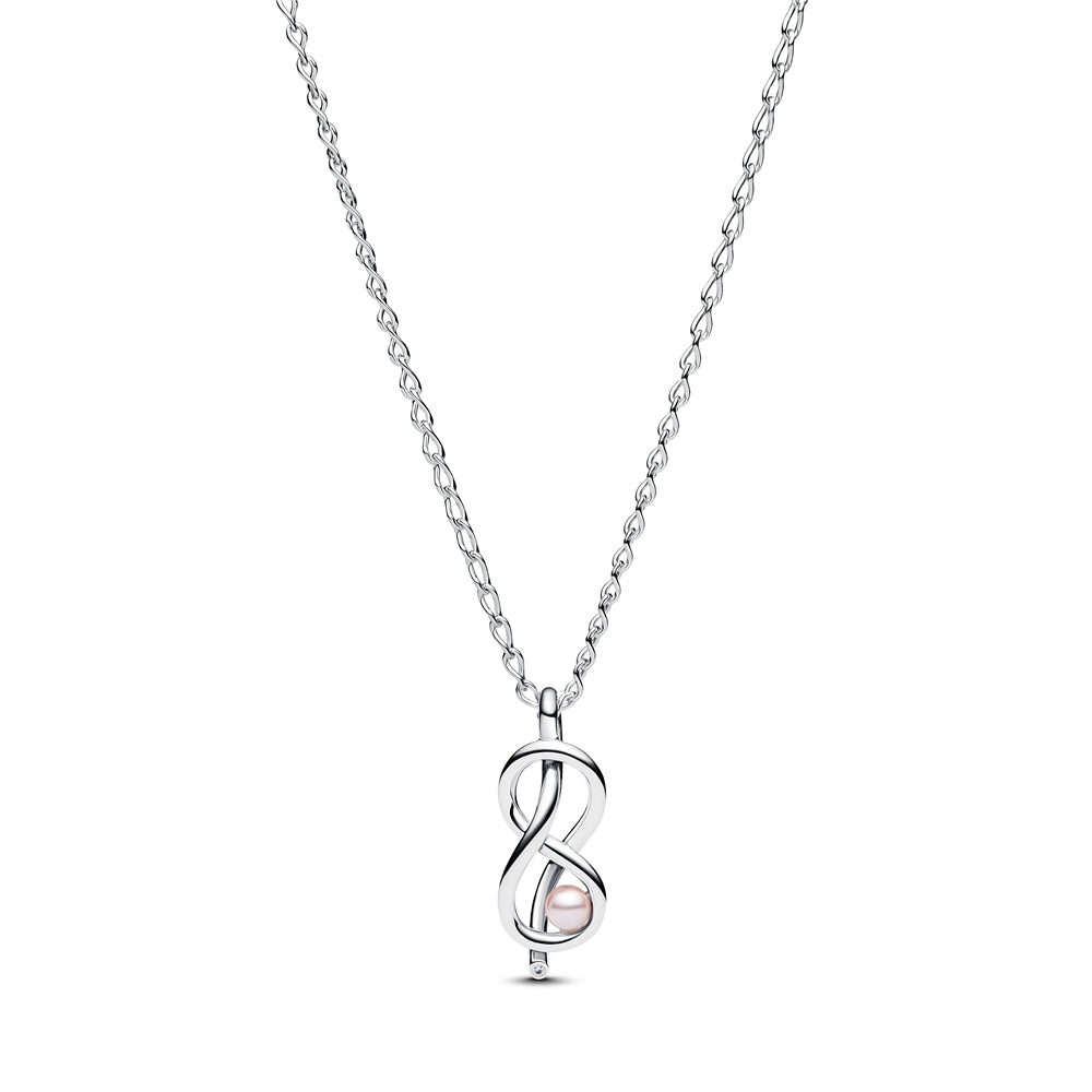 Pandora Silver Infinity Knot Pink Peal Necklace