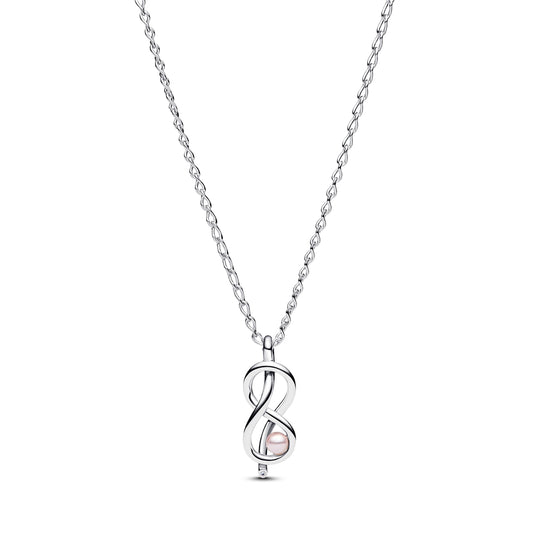 Pandora Silver Infinity Knot Pink Peal Necklace