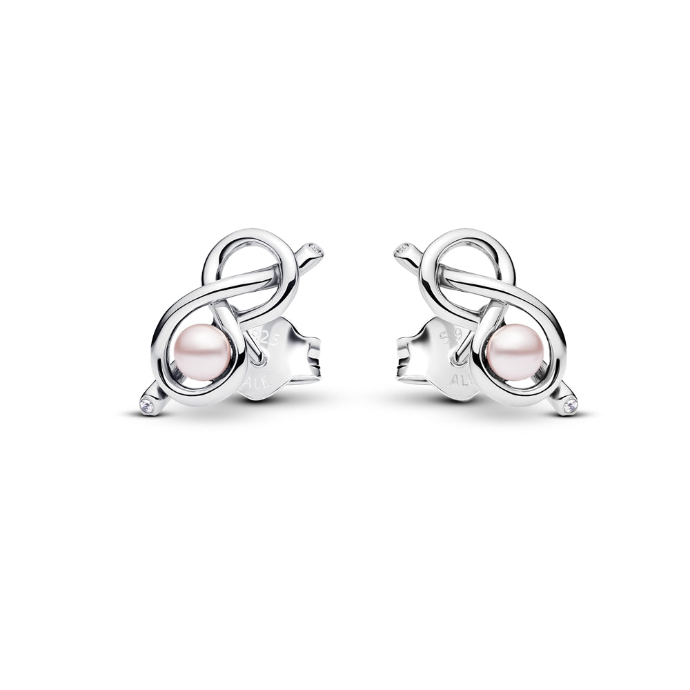 Pandora Silver Infinity Knot Pink Pearl Stud Earrings