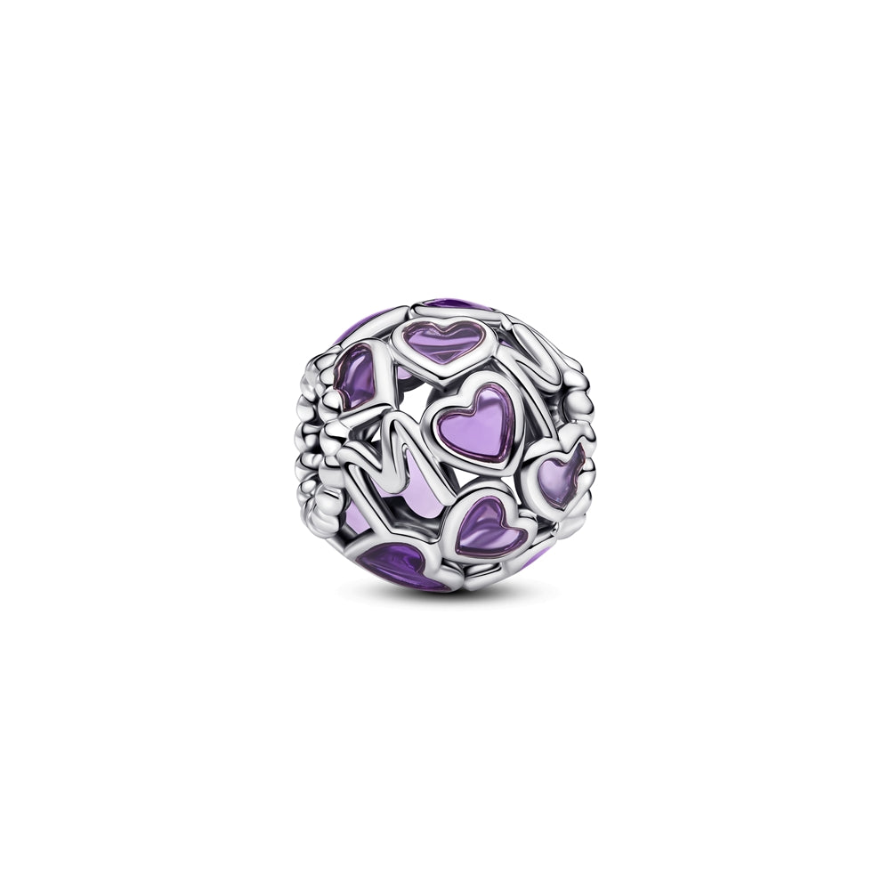 Pandora Silver Mum Purple Hearts Charm