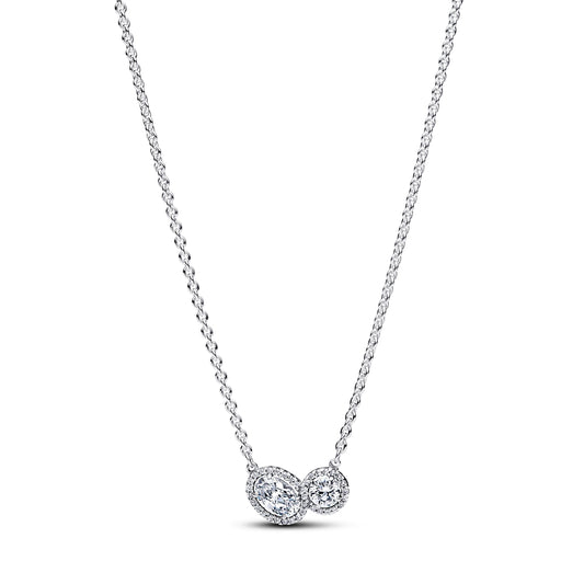 Pandora Silver Halo White Crystal Oval Collier Necklace