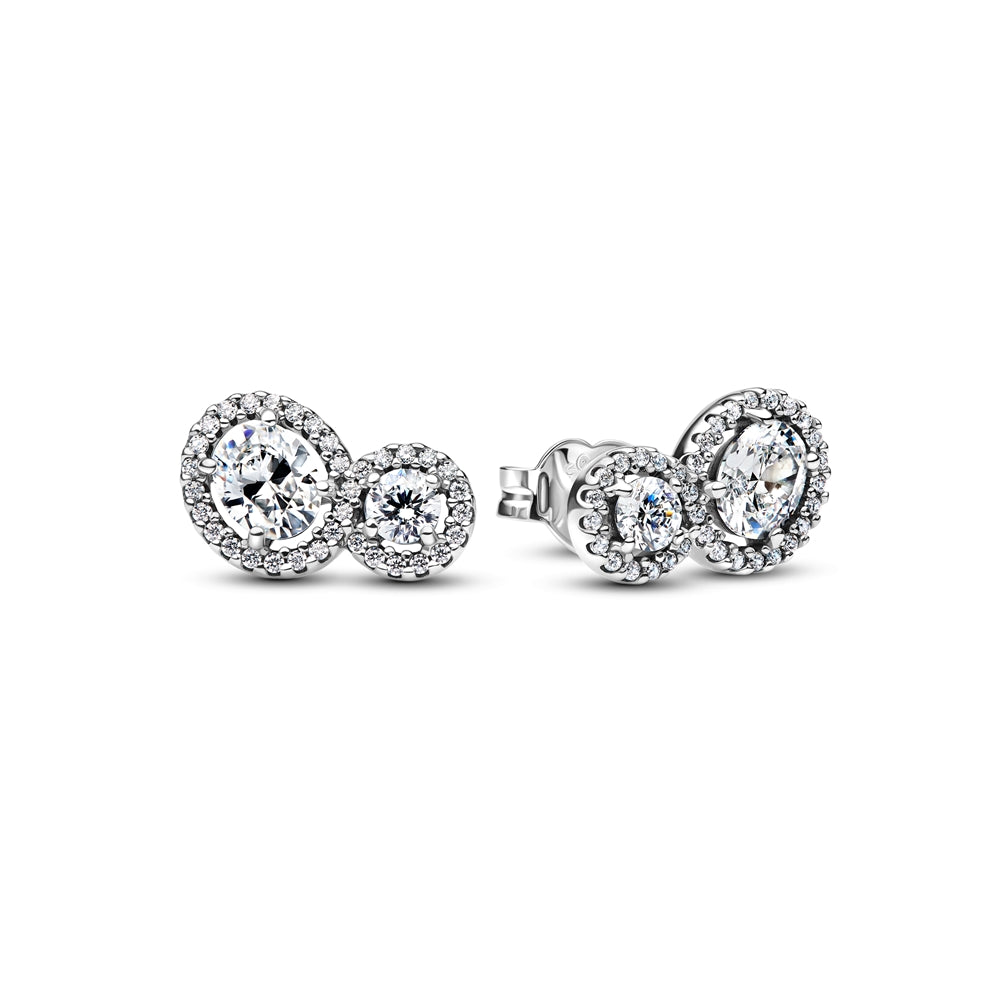 Pandora Silver Halo White Oval Crystal Stud Earrings