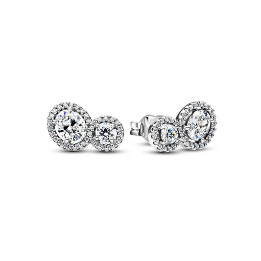 Pandora Silver Halo White Oval Crystal Stud Earrings