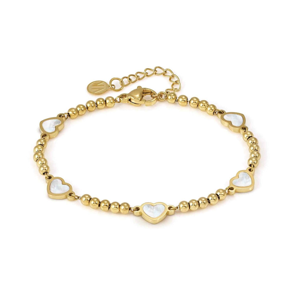 Nomination Emosfere Gold Five Mother of Pearl Heart Beaded Stainless Steel Necklace