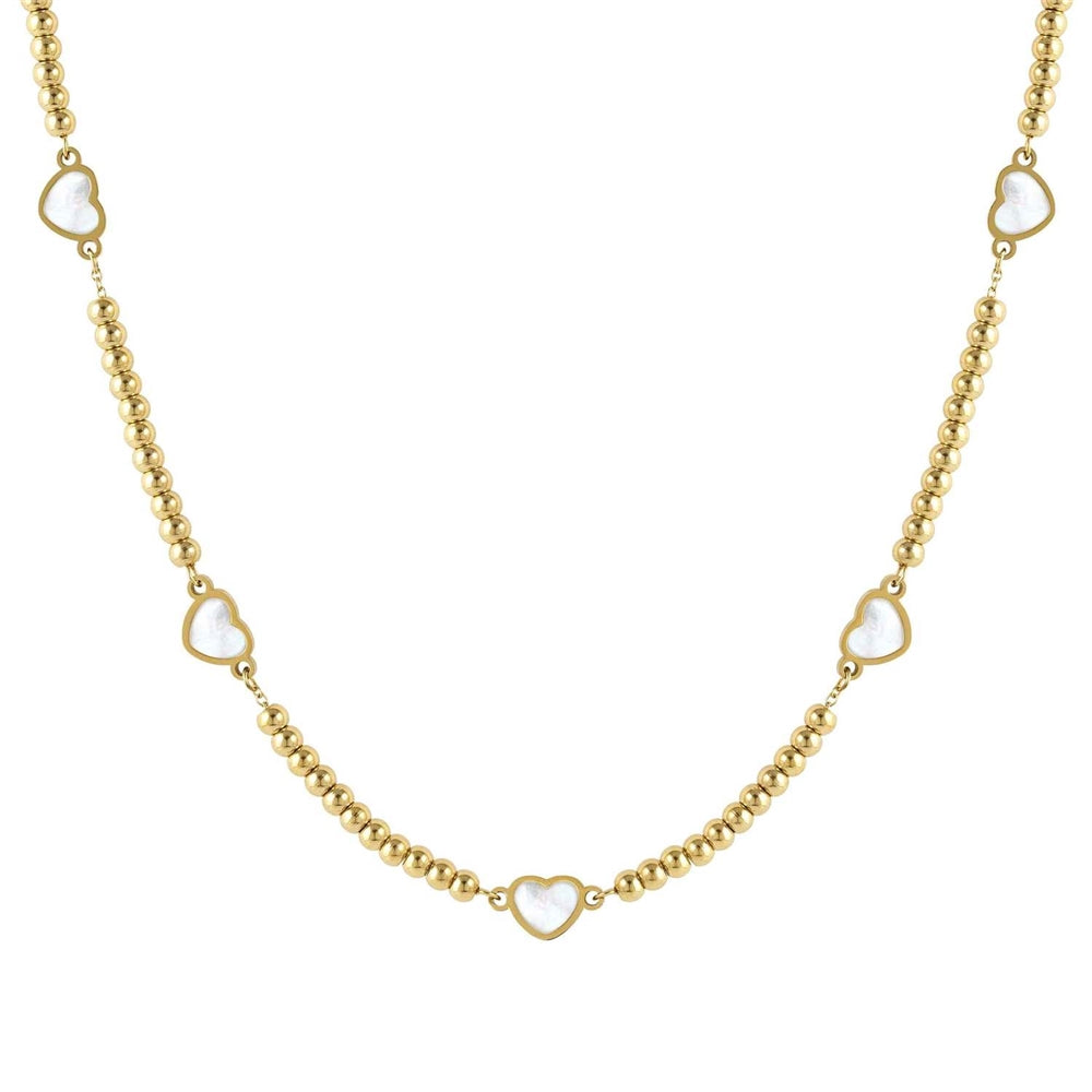 Nomination Emosfere Gold Five Mother of Pearl Heart Rich Beaded Stainless Steel Necklace