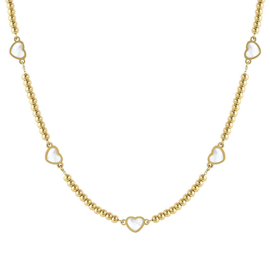 Nomination Emosfere Gold Five Mother of Pearl Heart Rich Beaded Stainless Steel Necklace