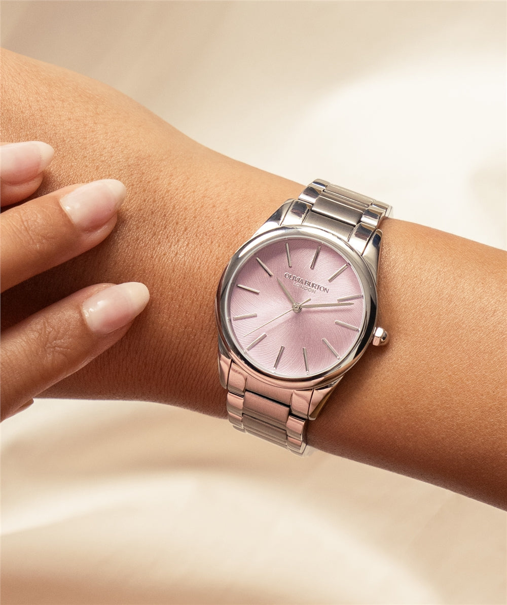 Olivia Burton Silver Glowful Purple Dial Watch
