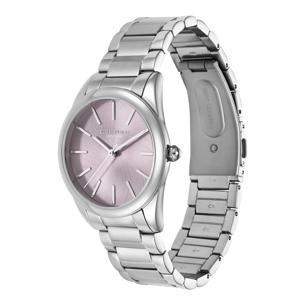 Olivia Burton Silver Glowful Purple Dial Watch