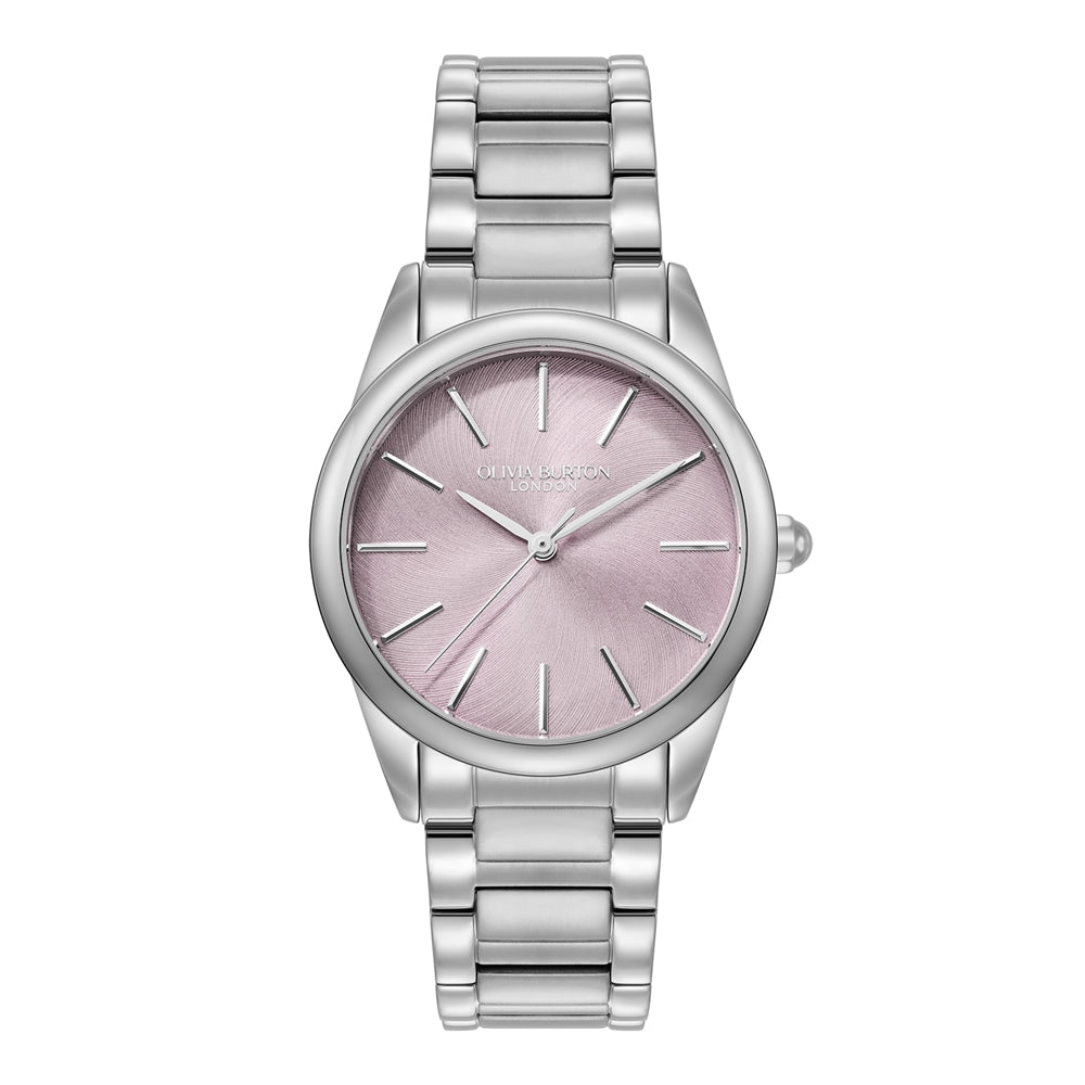 Olivia Burton Silver Glowful Purple Dial Watch