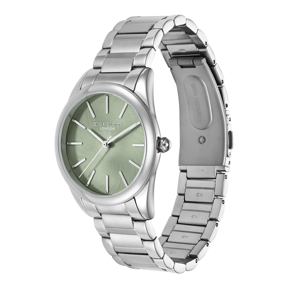 Olivia Burton Silver Glowful Green Dial Watch