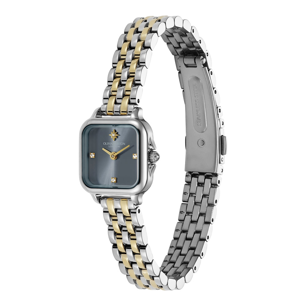 Olivia Burton Silver Grosvenor Mini Blue Watch