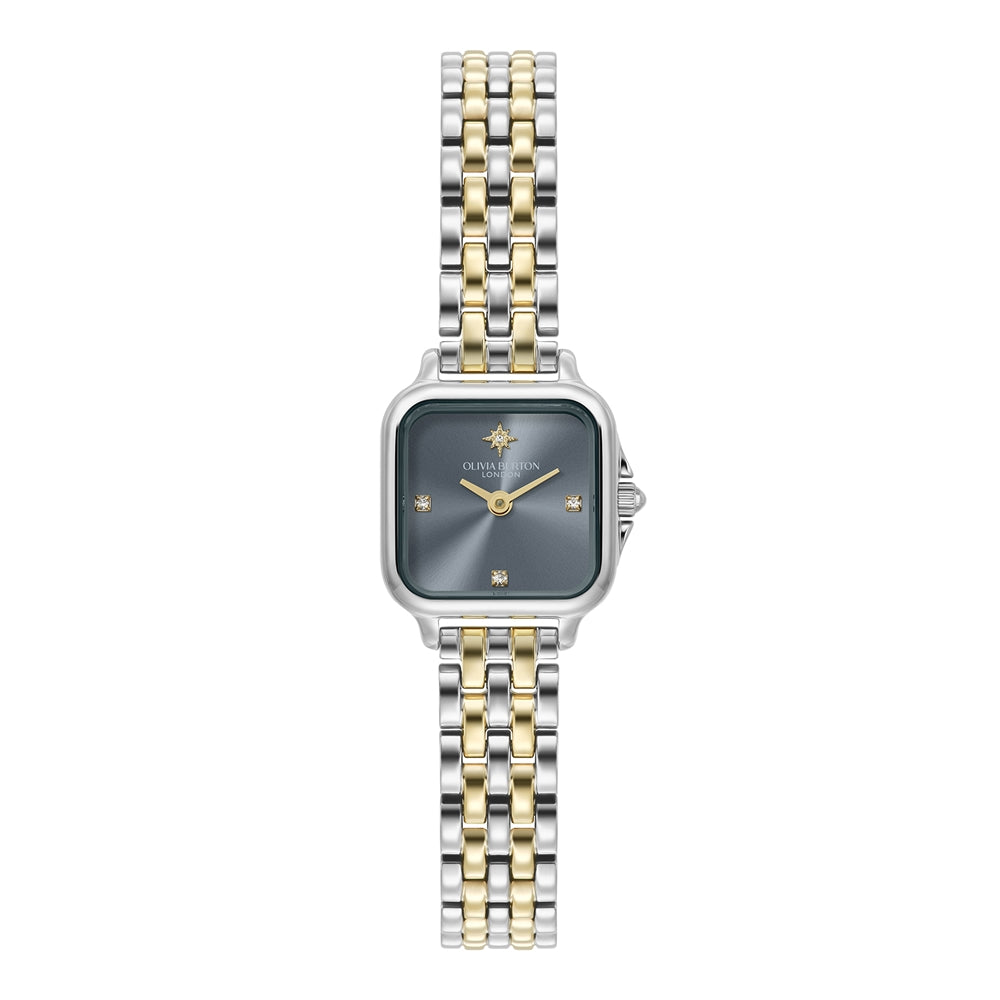 Olivia Burton Silver Grosvenor Mini Blue Watch