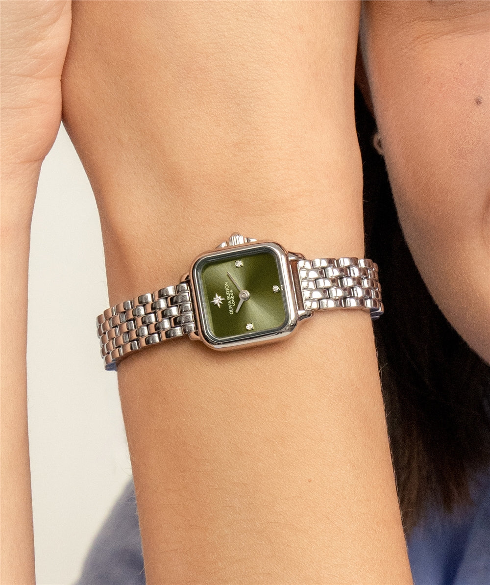 Olivia Burton Silver Grosvenor Mini Sage Watch