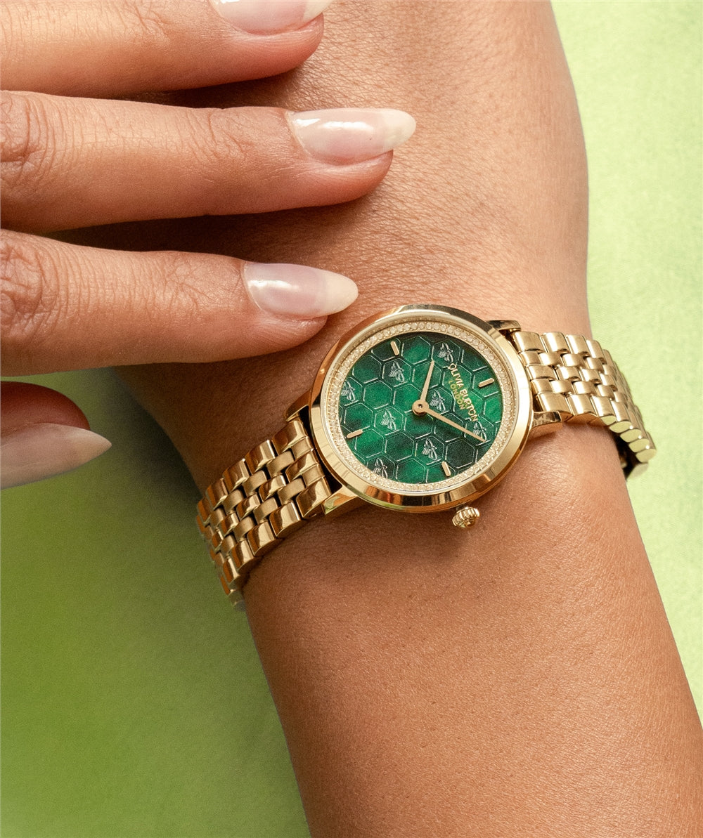 Olivia Burton Gold Honeycomb Green Dial Watch