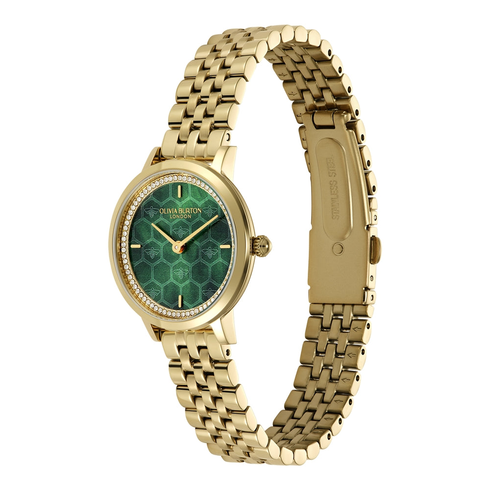 Olivia Burton Gold Honeycomb Green Dial Watch