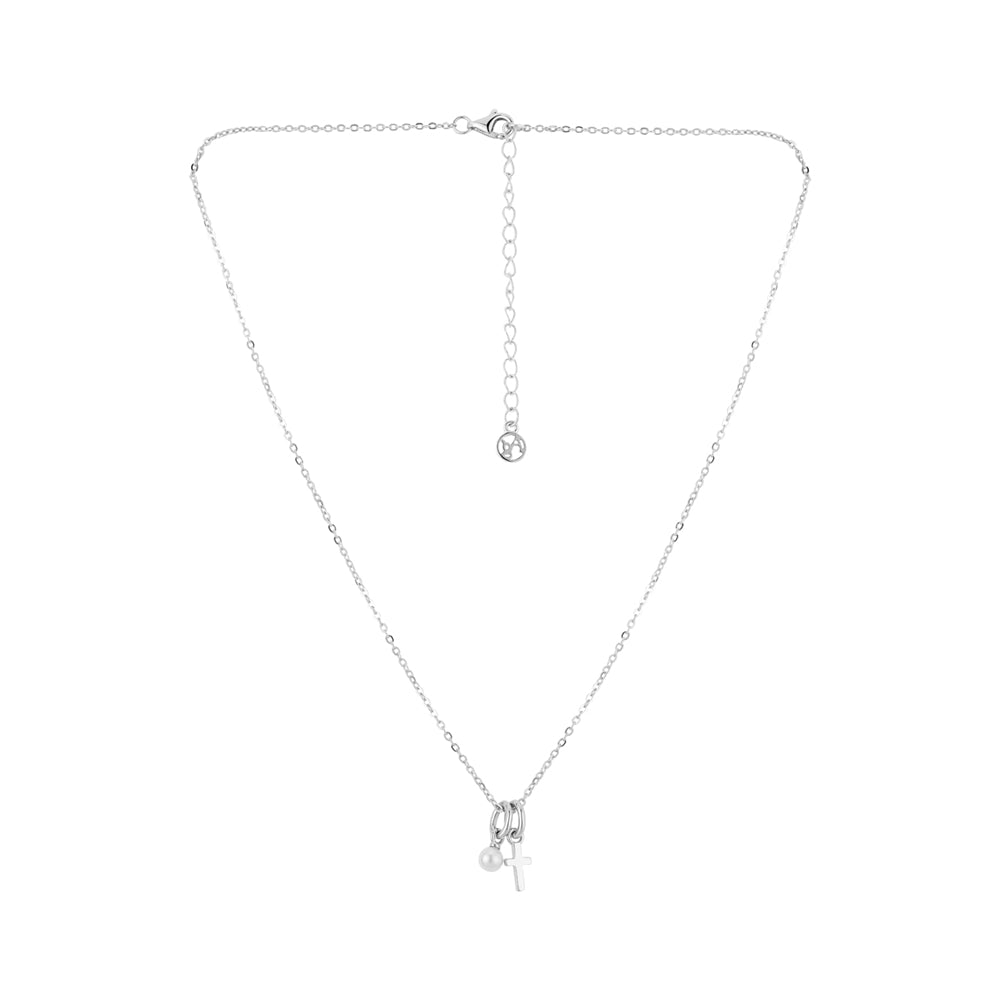 Argento Silver Kids Pearl Cross Necklace
