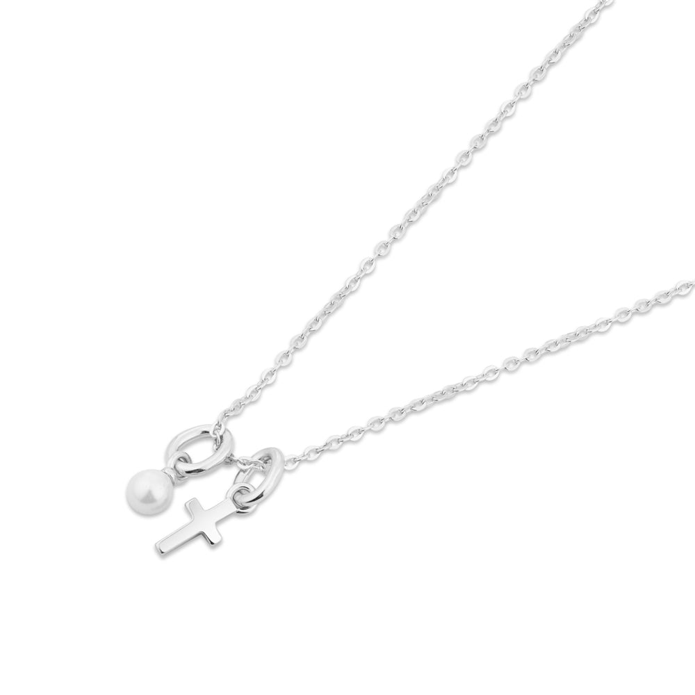 Argento Silver Kids Pearl Cross Necklace