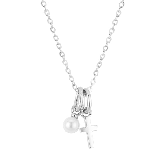 Argento Silver Kids Pearl Cross Necklace