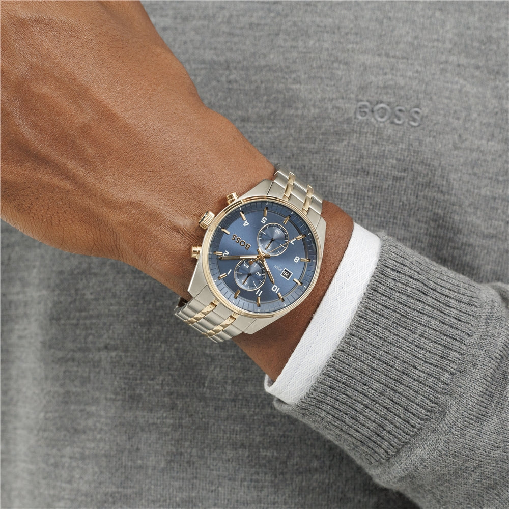 Boss Silver Blue and Gold Skytraveller Watch
