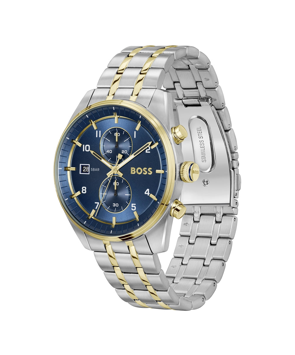 Boss Silver Blue and Gold Skytraveller Watch