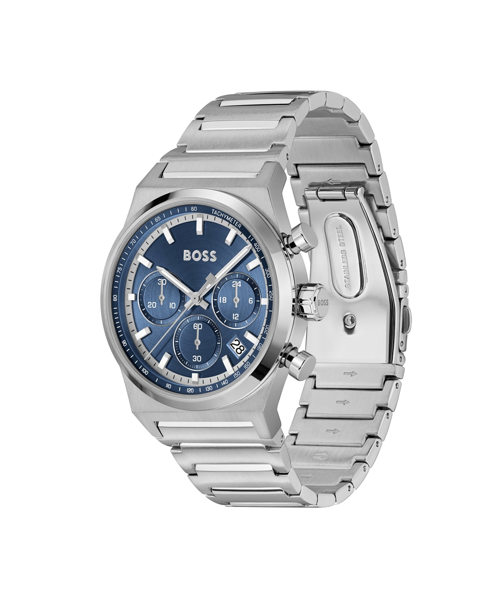 Boss Silver Blue Candor Chronograph Watch