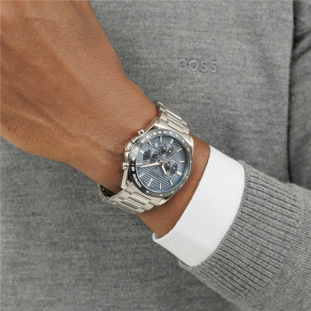 Boss Silver Blue Strike Chronograph Watch