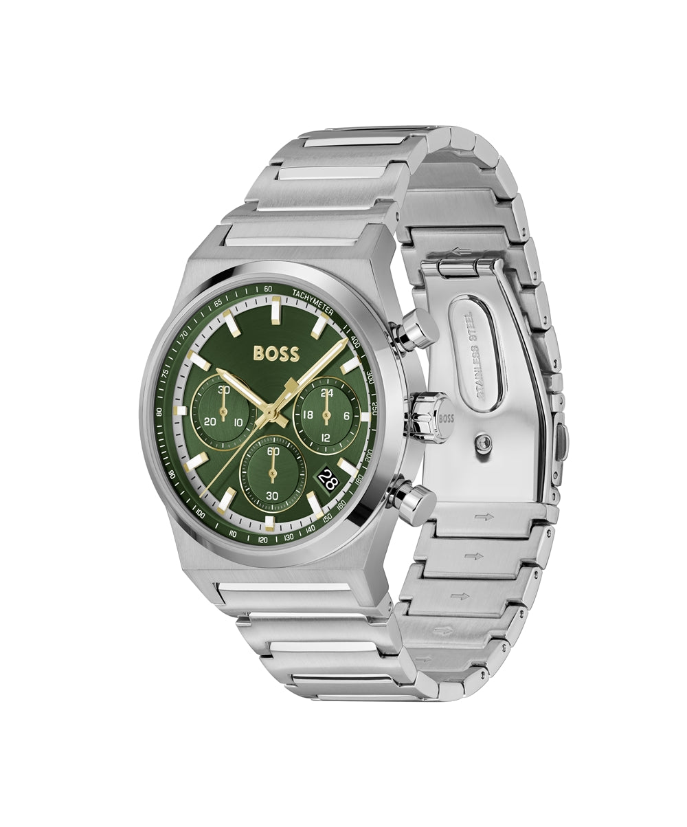 Boss Silver Dark Green Candor Chronograph Watch