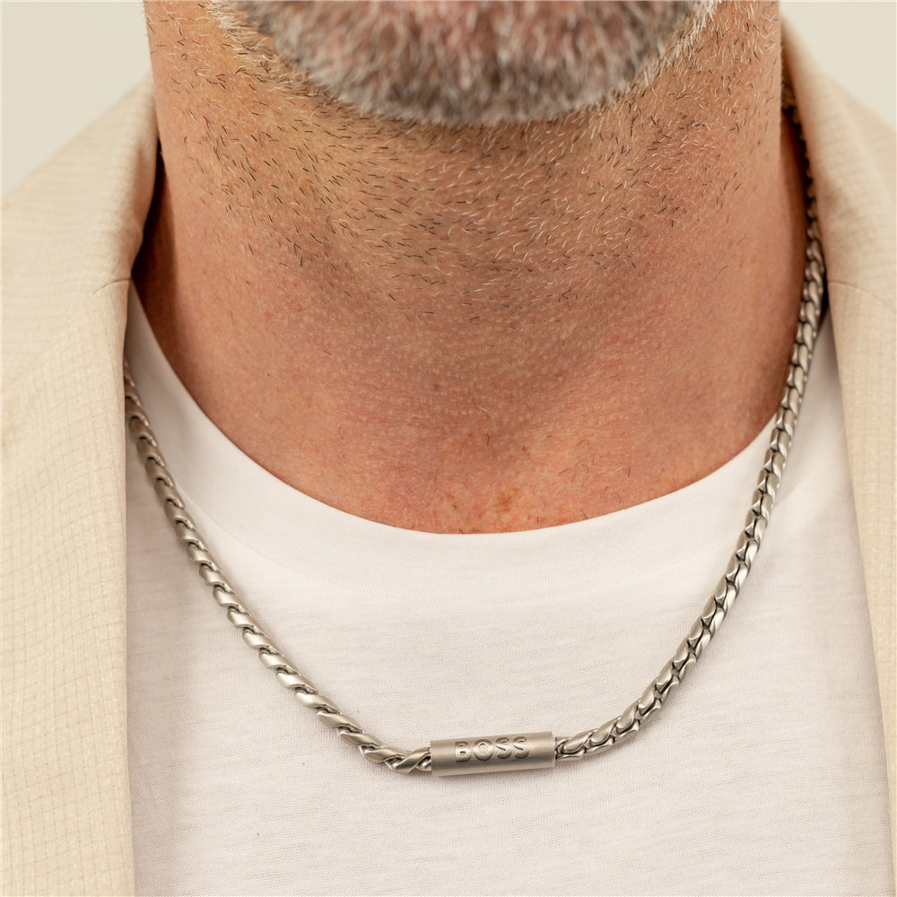 Boss Silver Doran Steel Braided Necklace